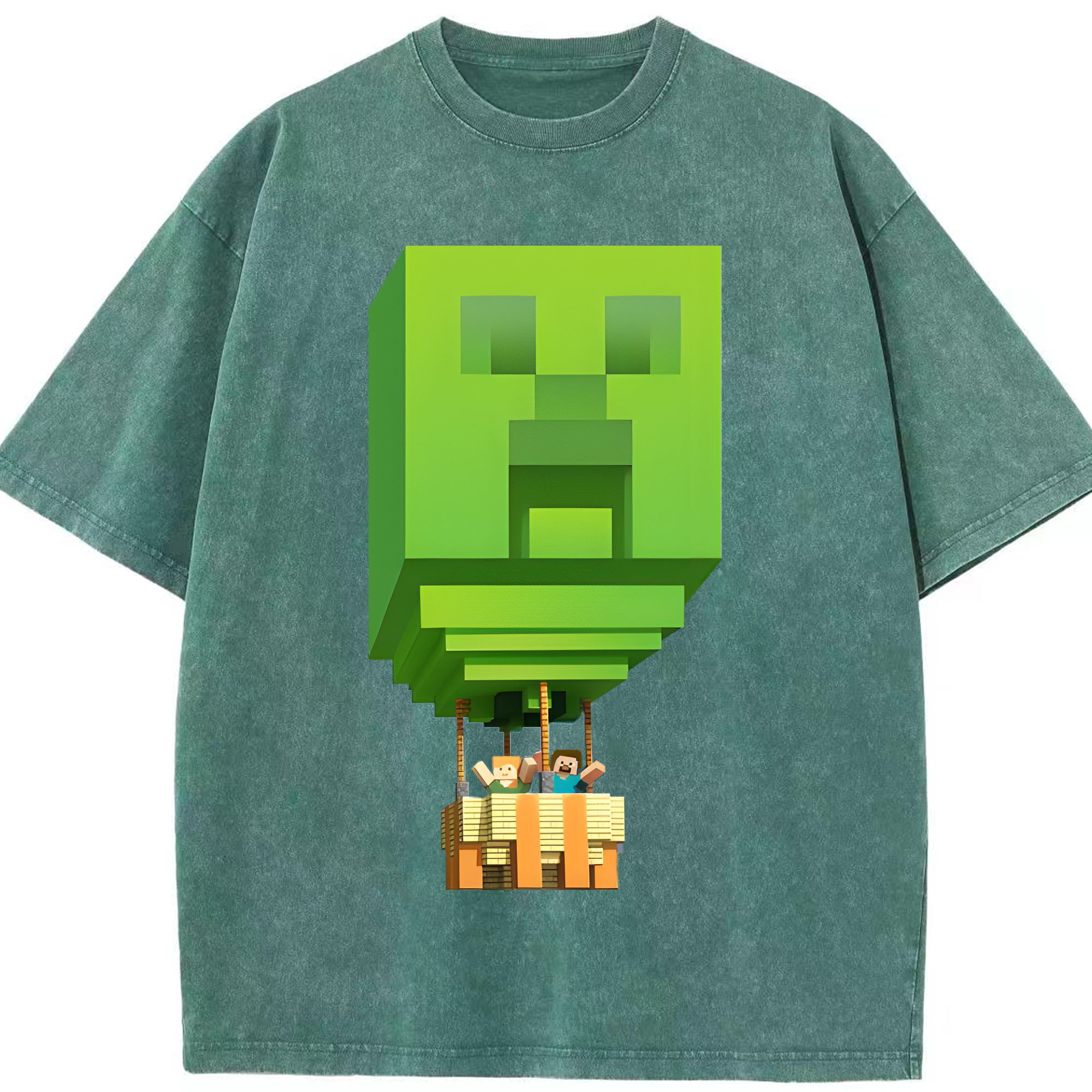 （画像用） マインクラフト ブロックの世界 Minecraft MC Block world 綿100% ヴィンテージ風 半袖Tシャツ（フロントプリント）